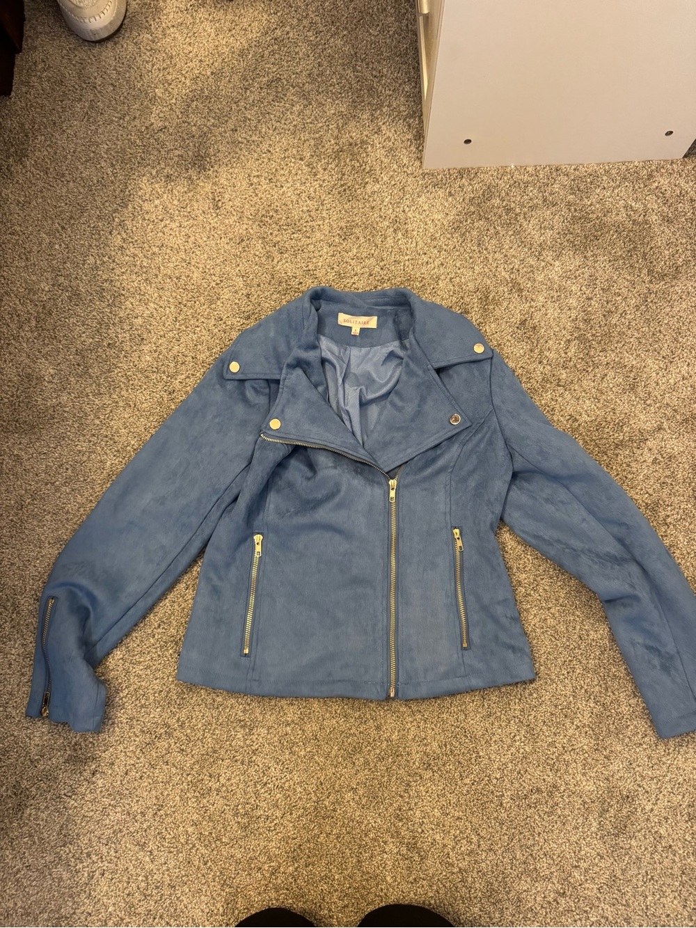 Solitaire Blue Suede-Look Moto Jacket